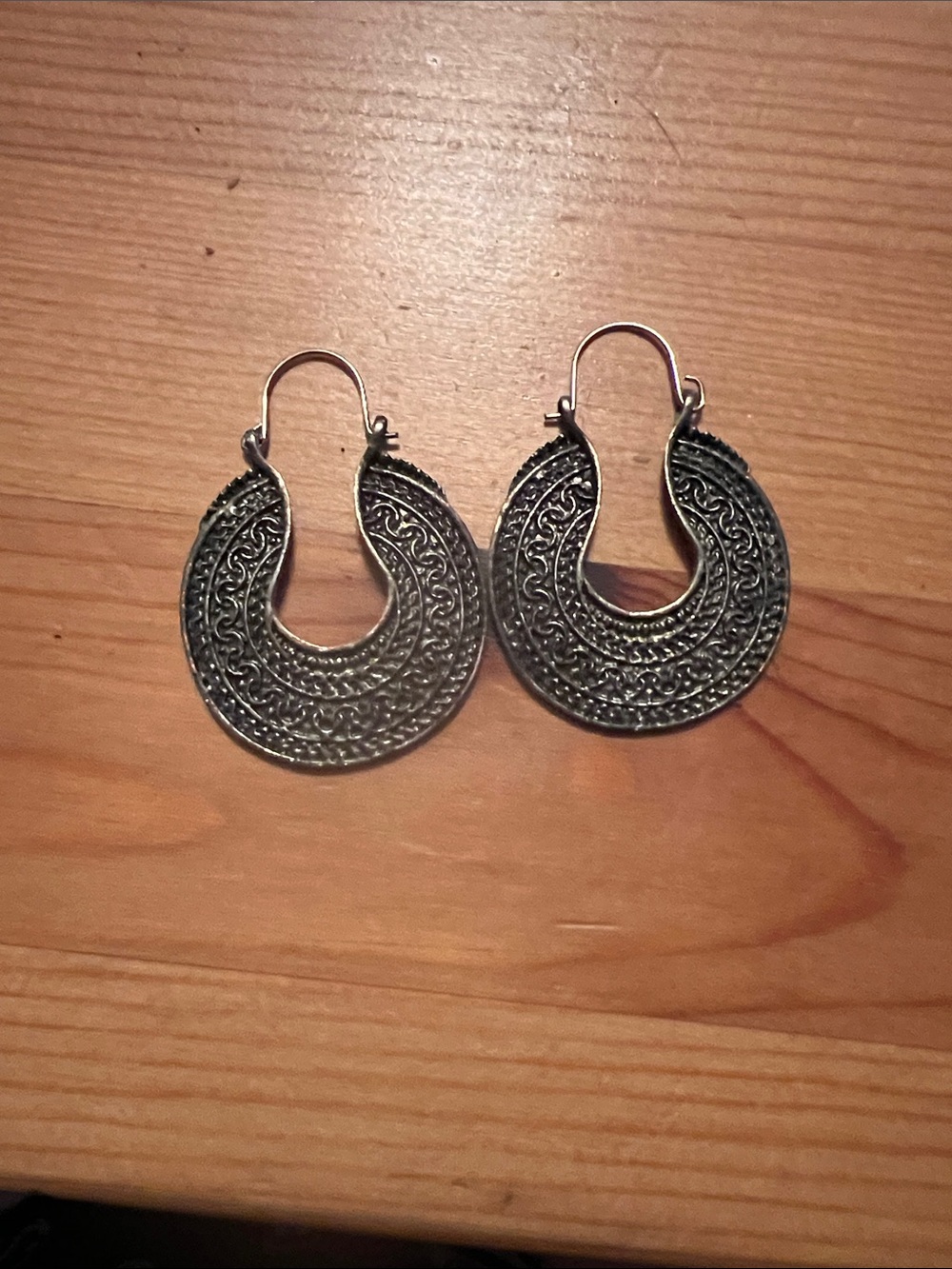 Intricate Filigree Hoop Earrings - Silver-Tone